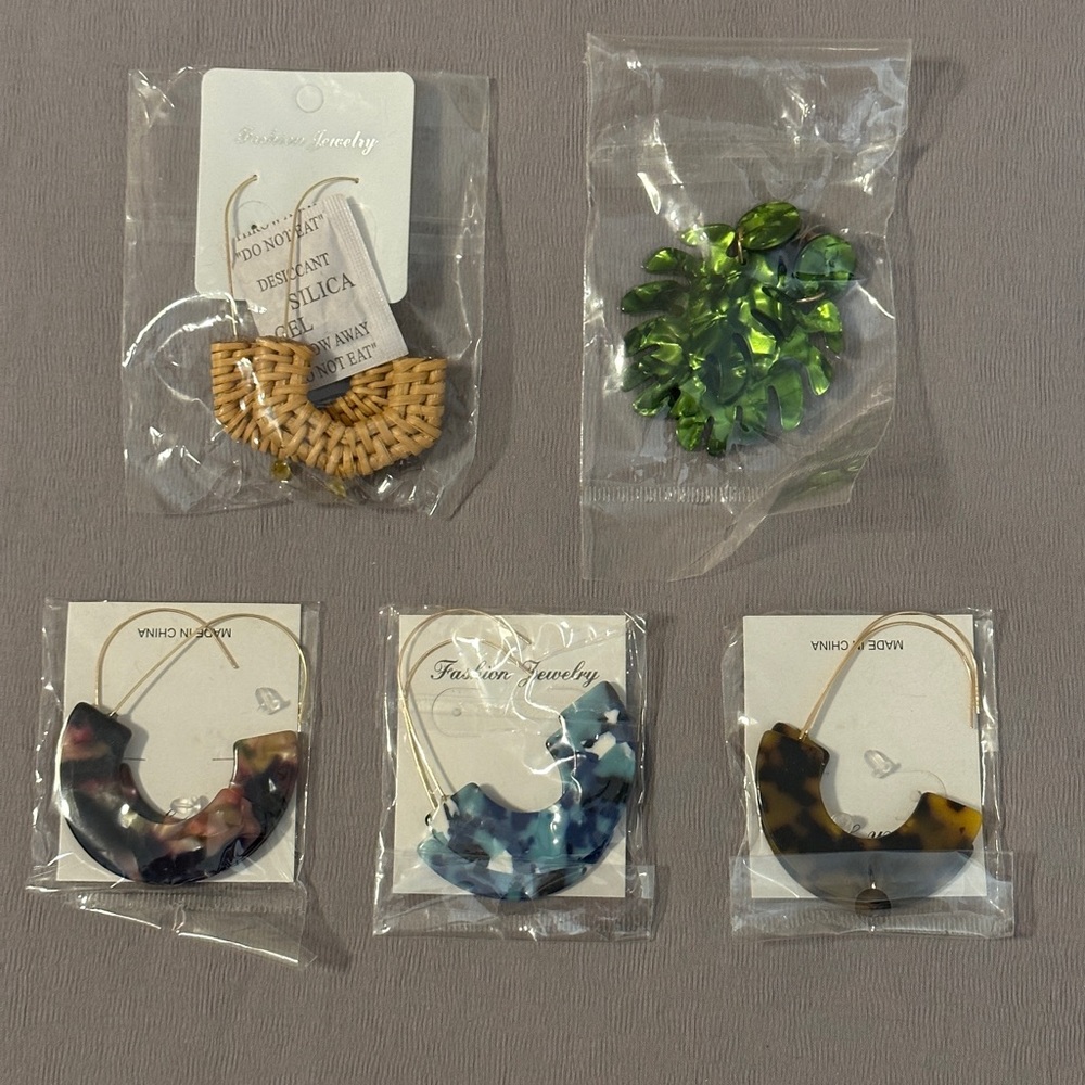 Lot of 5 Pairs of Pierced Acrylic Earrings NWT
